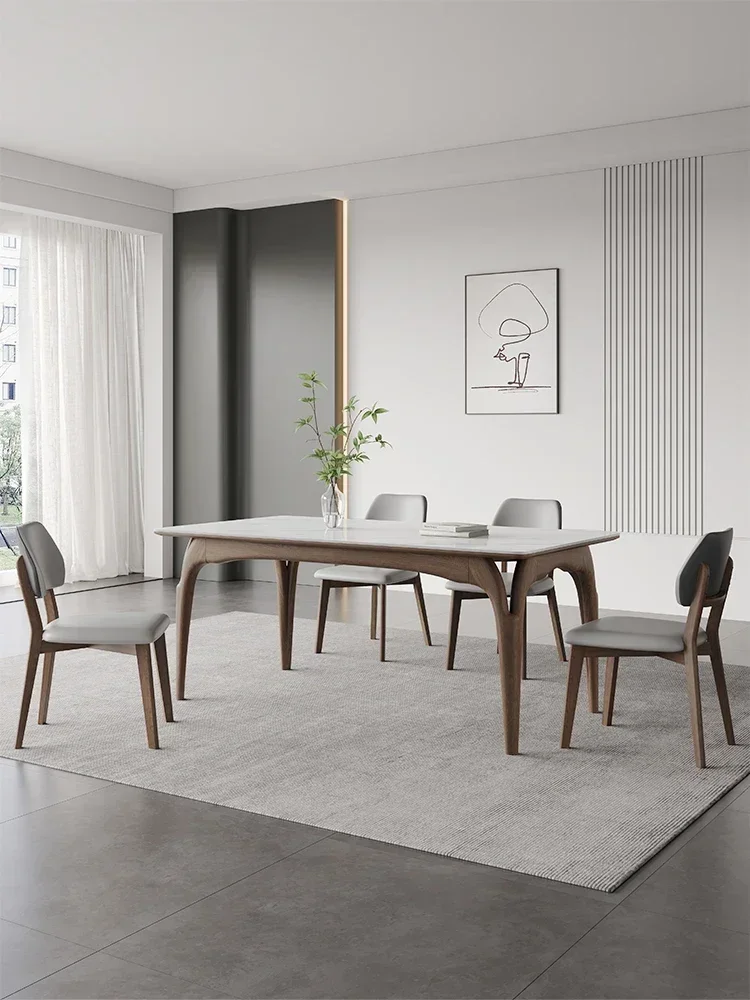 Imported ash solid wood dining table high-end walnut color luxury Japanese modern simple Nordic rock dining table and chair.