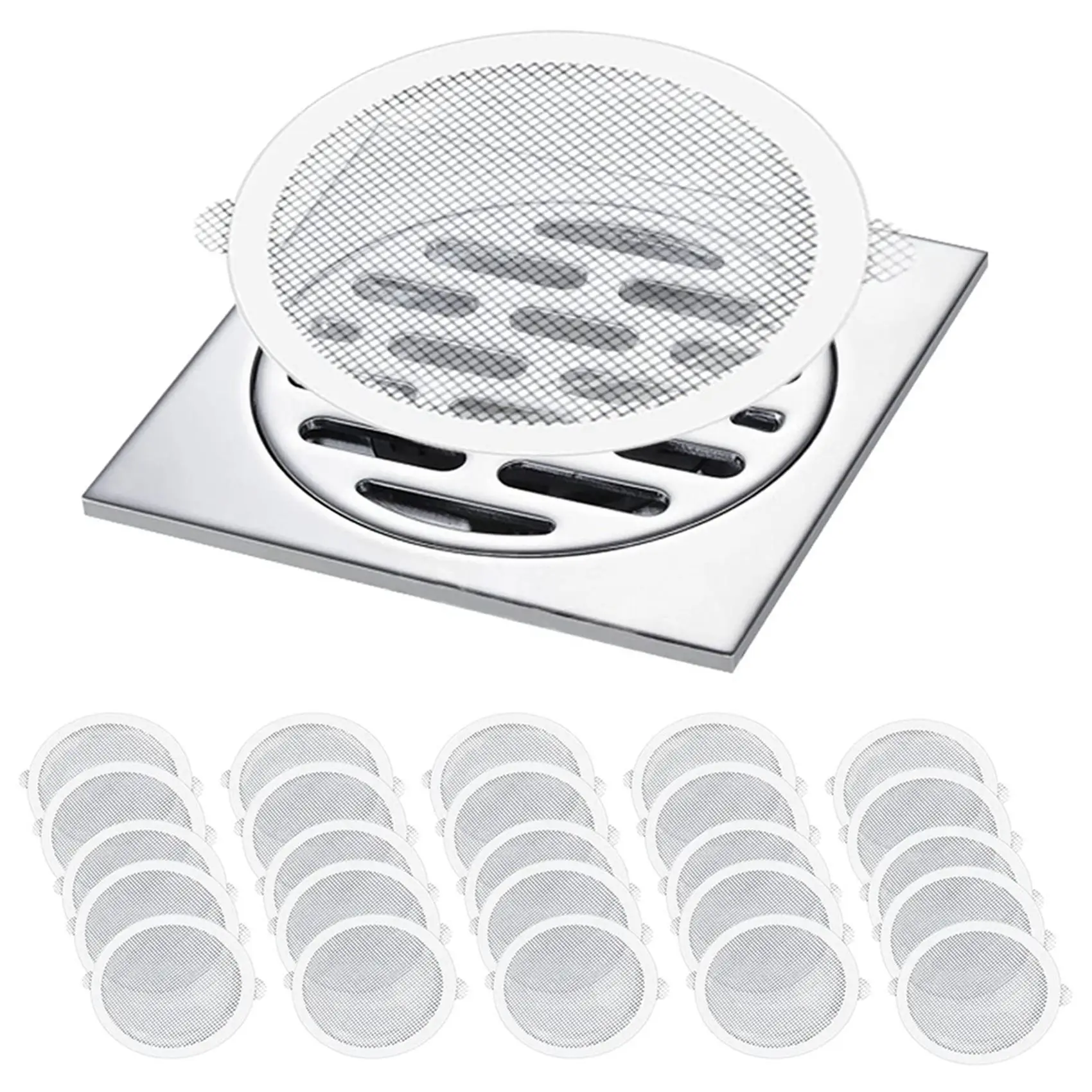 

ABUL-100 Pcs Disposable Shower Drain Hair Catcher Mesh Stickers, Anti Clogging Floor Sink Strainer, Shower Drain Dog Hair