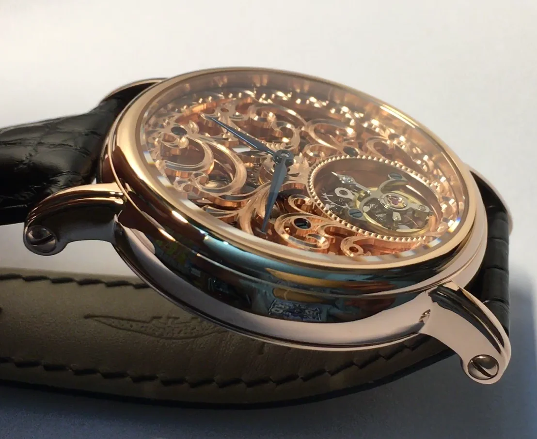 ساعة توربيون بحركة 8000 كجم من الذهب الوردي المجوف المقاوم للماء ساعة ميكانيكية للرجال توربيون