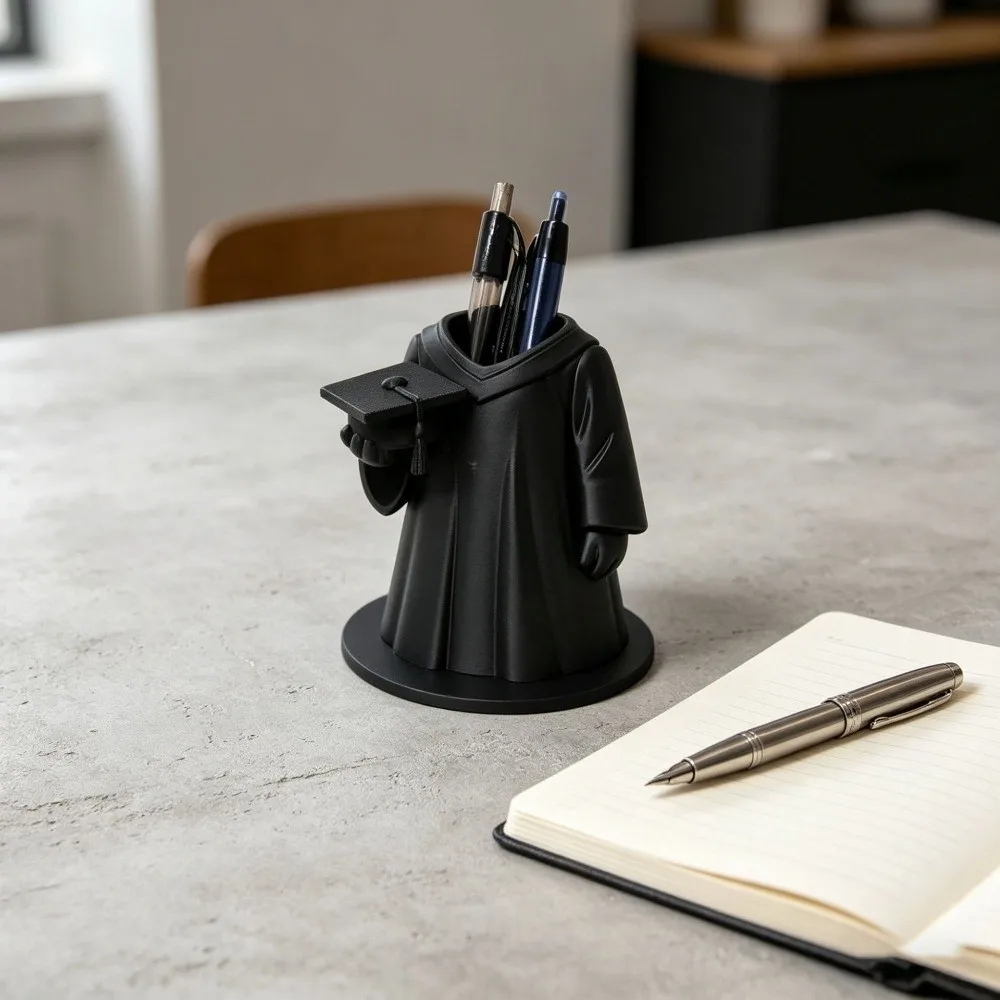 3D Printing Graduation Gown Pen Holder Large Capacity Non-Slip Base Clothing-Shaped Pen Cup Unique Plastic Pencil Storage Box
