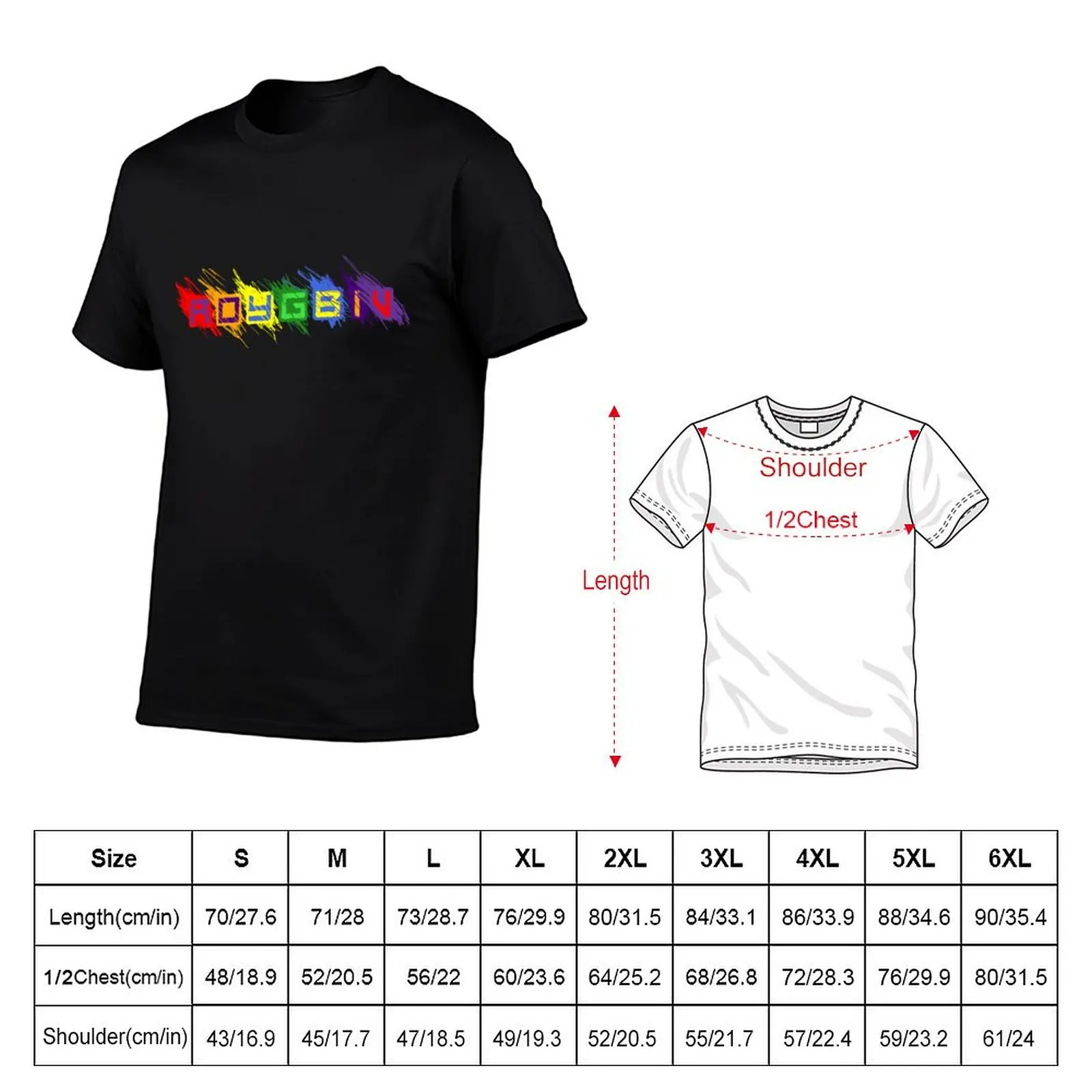 ROYGBIV Rainbow Color Spectrum Easy Learning Acronym Design print T-Shirt Basic Tee Shirt for Everyday Outfit