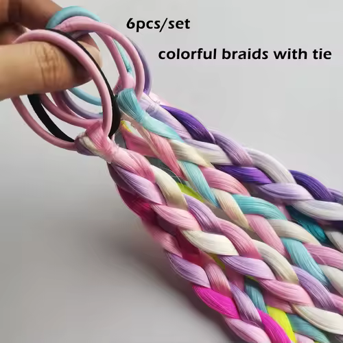 6pcs kids ponytail Hair Extensions Rainbow Color Hairpieces with  for KIds Girls-Great for Gifts, Holidays - Image 4