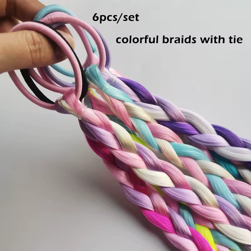6pcs kids ponytail Hair Extensions Rainbow Color Hairpieces with  for KIds Girls-Great for Gifts, Holidays - Image 4