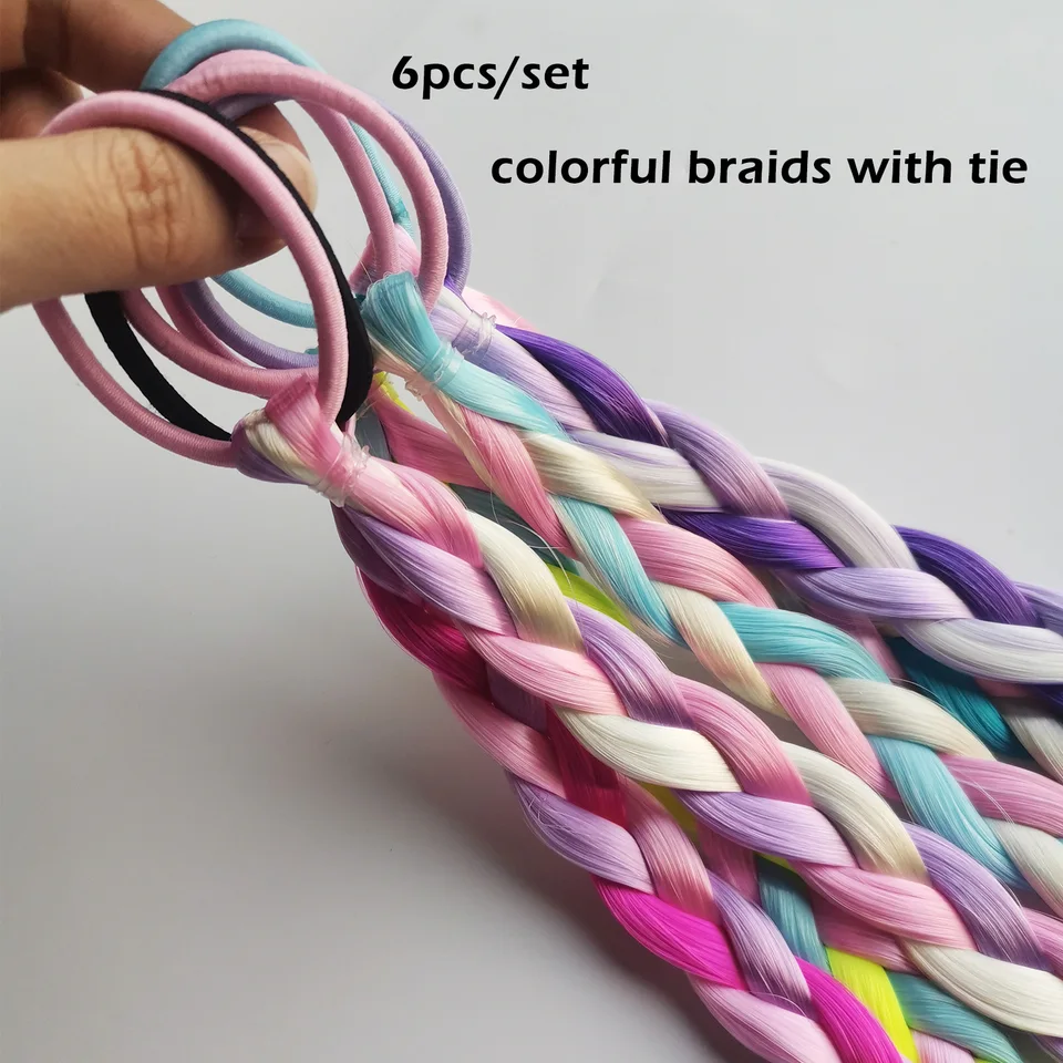 6 piezas de extensiones de cabello para niñas, color arcoíris, ideal para regalos y fiestas 4