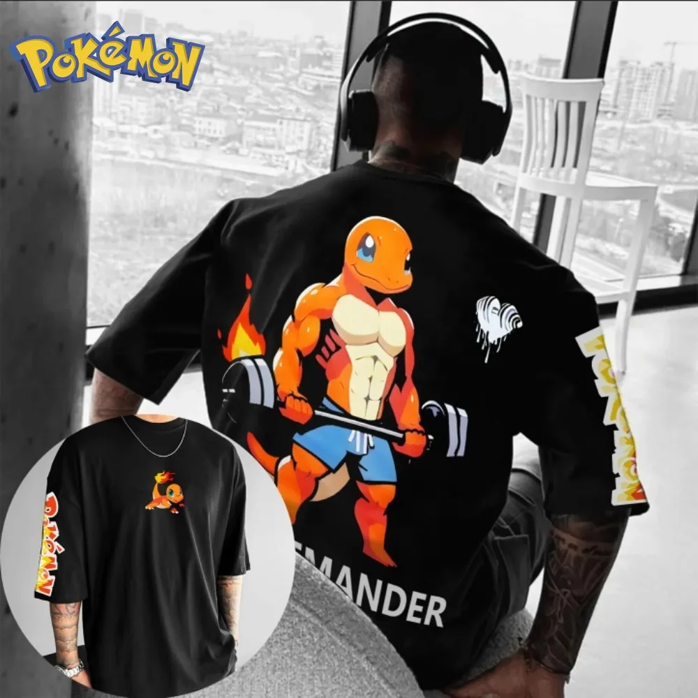 

Pokémon Anime Charmander Peripheral Printed Cotton T-shirt Short Sleeved Men's and Women's Summer New Harajuku Loose Casual Top