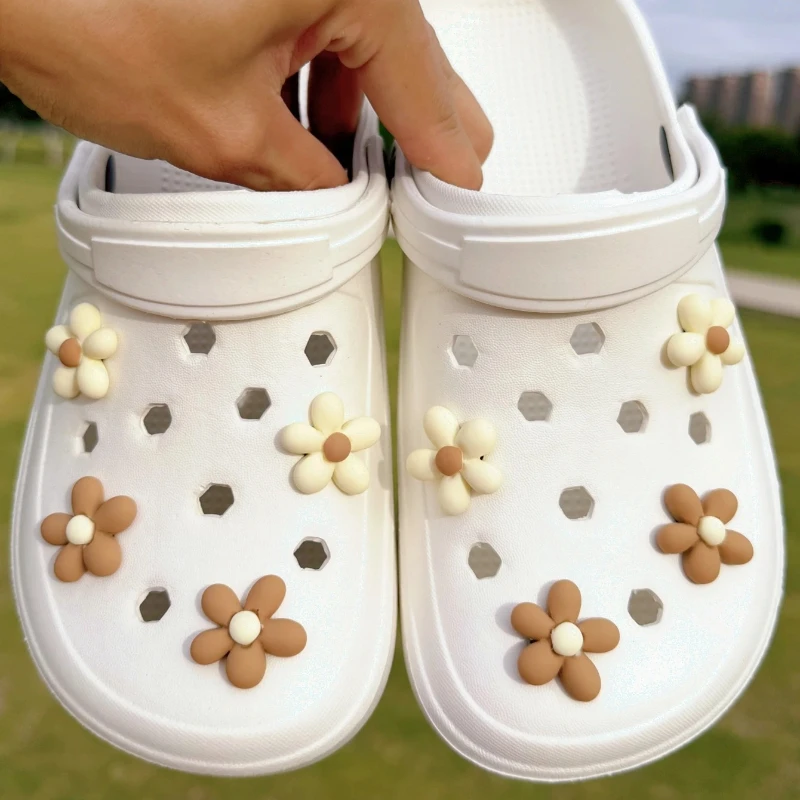 8PCS Hot DIY Hole Shoes Charms for White Daisy Sunflower Combination Designer Quality Garden Shoe Decoration Girl Gift