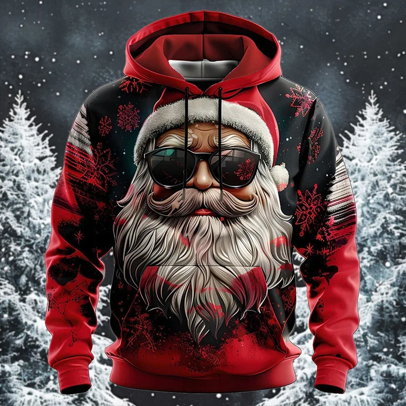 

Funny Santa Cluas Graphic Print Men's Hoodies Christmas Theme Tops Hot Selling Sweatshirt Fall Winter Casual Round Neck Pullover