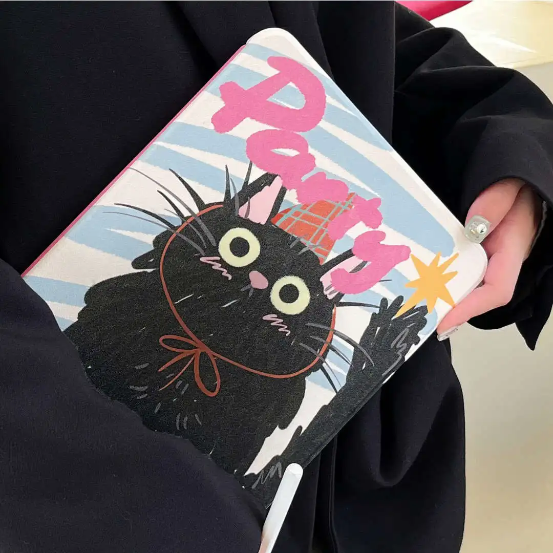 360 Rotation Protective Case For iPad 10.2 7th 8th 9th Air 1 2 4 5 10th 10.9 Mini 6 Cute Cartoon Cat Cover with Pencil Holder