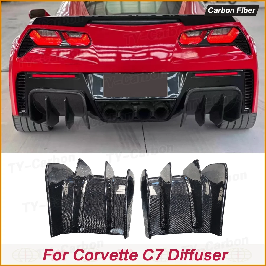 For Chevrolet Corvette C7 Real Carbon Fiber Rear Diffuser Splitter Accessories Car Rear Angle Wrap Back Wrap Bodykit 2pcs FRP