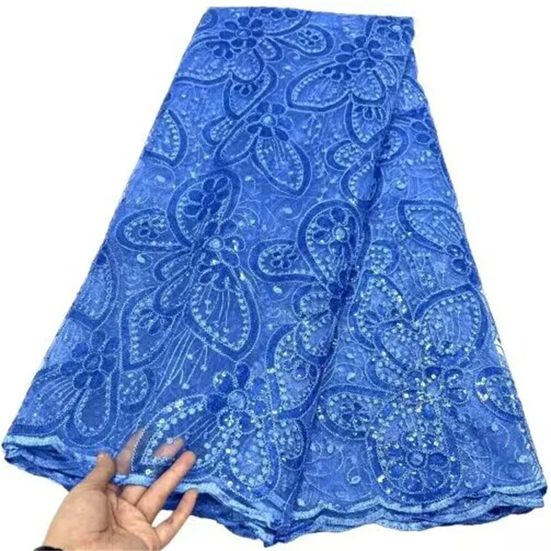 African Lace Fabric Embroidery Nigerian Lace Fabric 5 Yards 2023 Blue High Quality French Riche Net Lace Fabric For Wedding