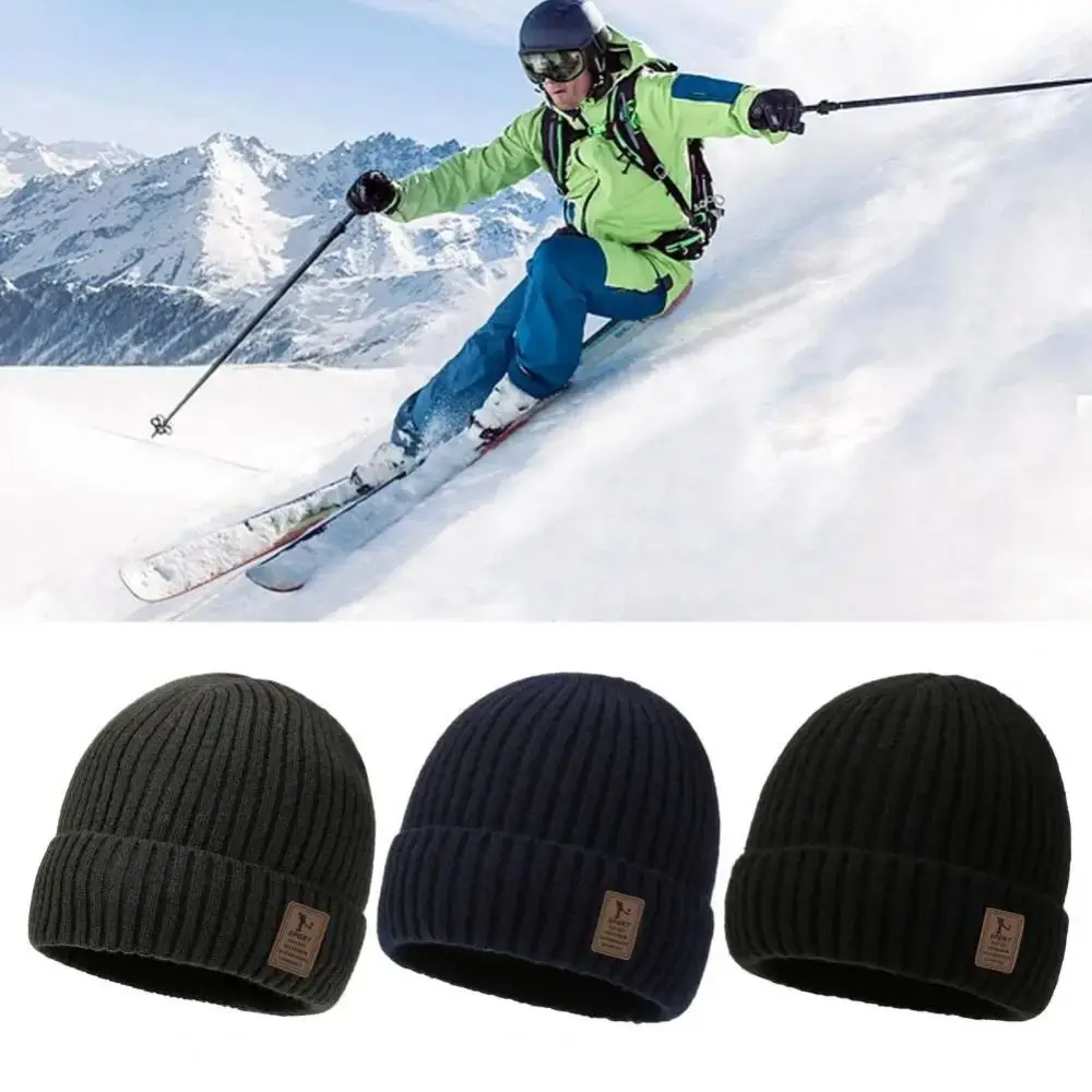 الشتاء لينة محبوك قبعة الصوف مبطنة الدافئة بيني قبعة سميكة يندبروف سدادات حماية الأذن قبعة الرجال