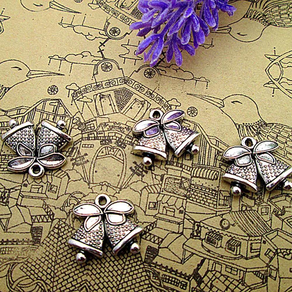 60pcs--14x17mm Christmas Bells  Charms For Jewelry Making Diy Findings Antique Silver Color Alloy Pendants