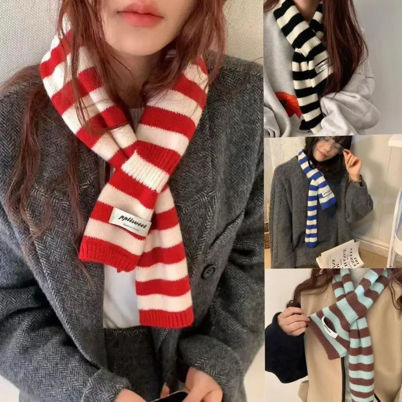 Soft Striped Knit Scarf Casual Style Warm Soft Fabric Minimalist Label Design for Winter Weekend Outdoor Activities