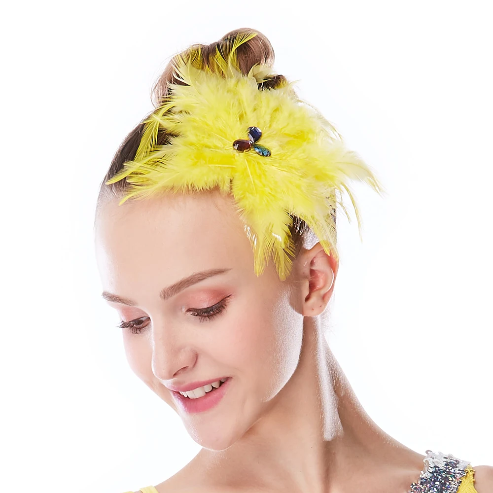 Performance Headpiece Feather Hair Clip Stage Accessories Competition Decoration Apparel Flower  For Women Children 10 Colors