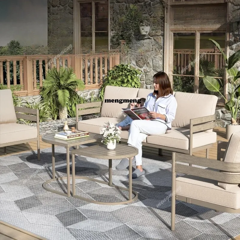 

Комплект садовой мебели для отдыха из 5 предметов с 2 вращающимися креслами, современные стальные наборы для бесед на открытом воздухе, на заказ