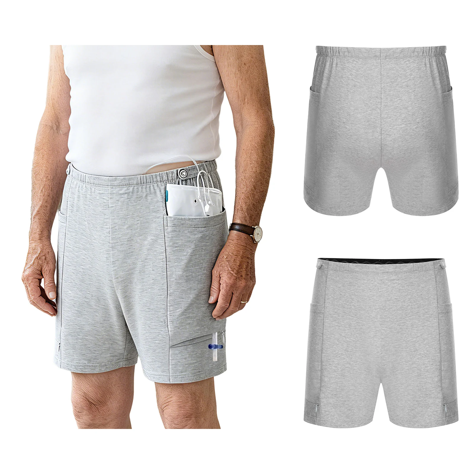 

Unisex Nephrostomy Drainage Bag Shorts Underwear Anti Slip Elastic Waistband with Pockets Washable for Post Surgery Recovery