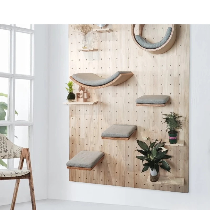 

Hole plate shelf accessories Solid wood pet cat Wall type cat jumping platform cat climbing frame Leidezhu