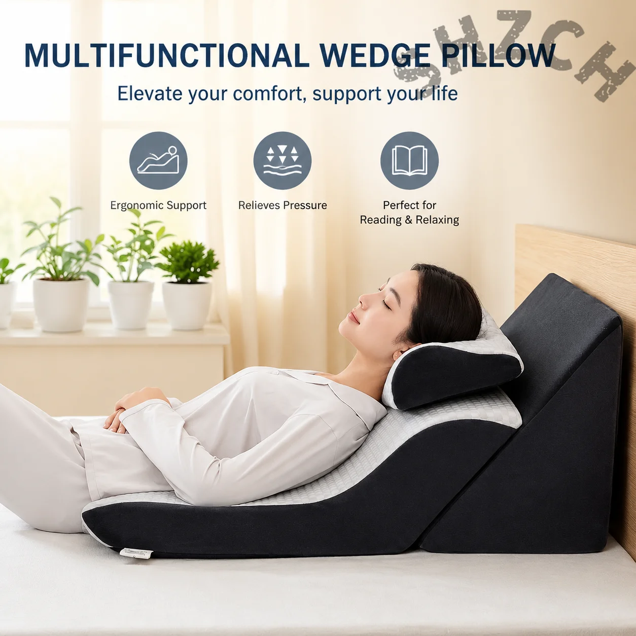 Adjustable Ergonomic S-Shaped Wedge Pillow for Acid Reflux Relief, Upper Body Elevation, and Bedridden Support
