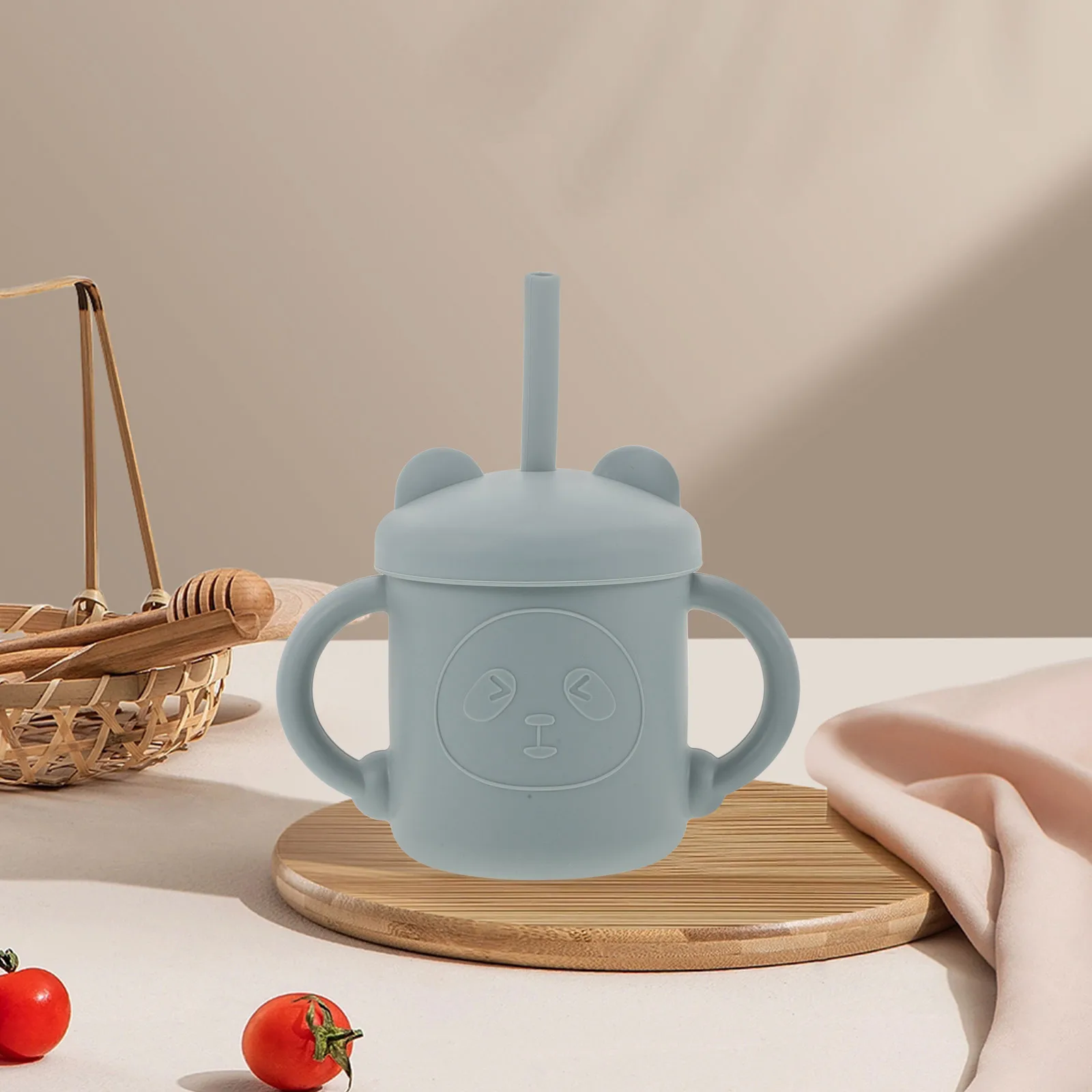 كوب سيليكون مقاوم للانسكاب للأطفال بمقبض مريح وغطاء آمن وقابل لإعادة الاستخدام كوب بقشة للأطفال للسفر والمنزل وخفيف الوزن للشرب للرضع #3