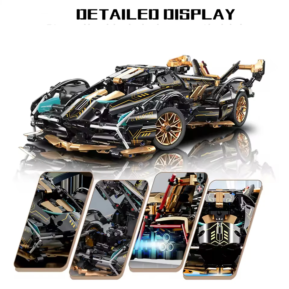 Juegos de construcción de automóviles deportivos V12, modelo para adultos y kit de construcción de automóviles de modelos coleccionables para deportes de carreras, juguete de construcción 1:14 para niños