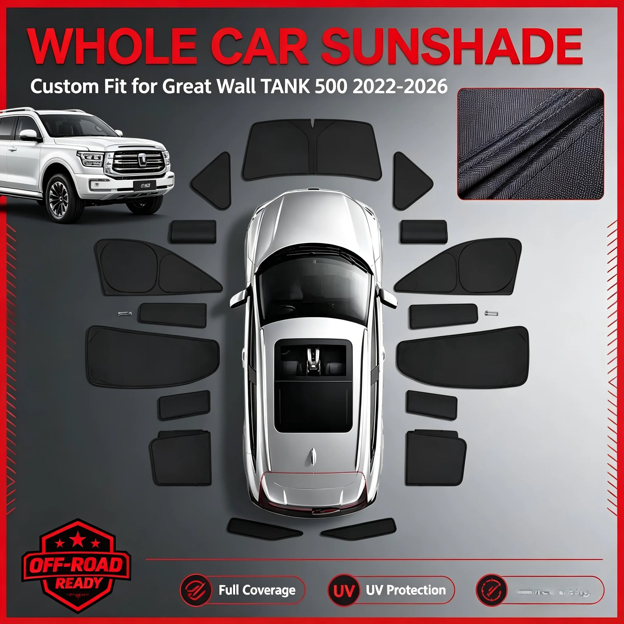 Black Side Window Sun Shades Thermal Insulate UV Protection For Great Wall TANK 500 2022+ SUV Accessories