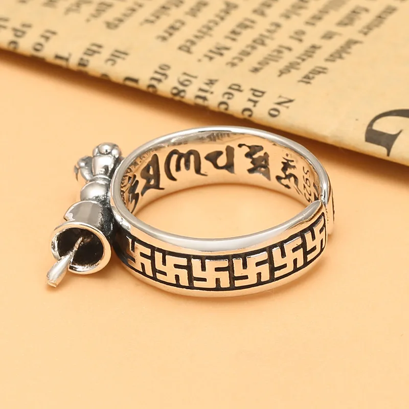 

Thai art retro old vajra ring for men, open personalized ring 925 sterling silver jewelry