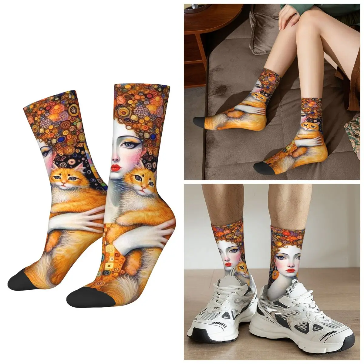 

All Seasons Art Women Black Cat Bohemian Style Socks Harajuku Sport Middle Tube Socks Hip Hop Stockings for Men Women Gifts