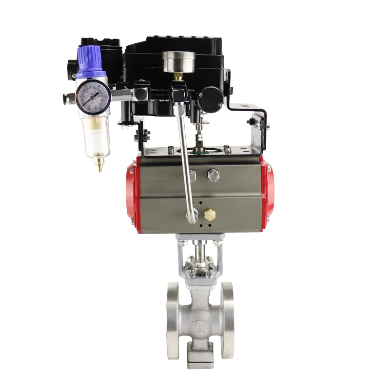 DN65 304 2 Way Pneumatic Actuated Stainless Steel wafer V type Segment Ball Valve with Pneumatic Actuator