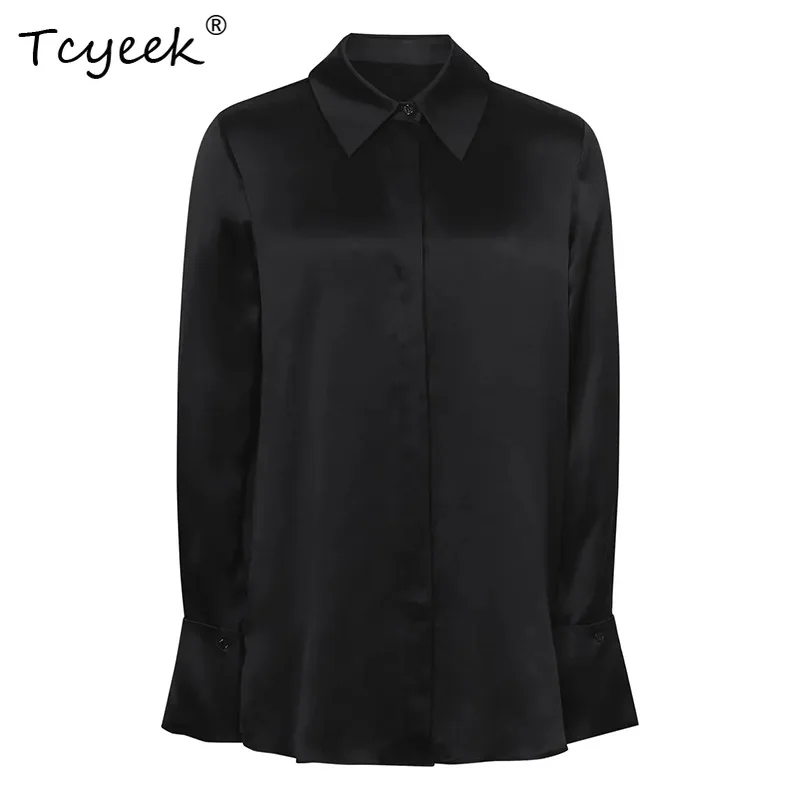 

Tcyeek, 19MM 100%Real Silk Elegant Shirt, Women Long Sleeve Satin, Commute Fashion Black Blouses, 2024 Summer Autumn T479110QM