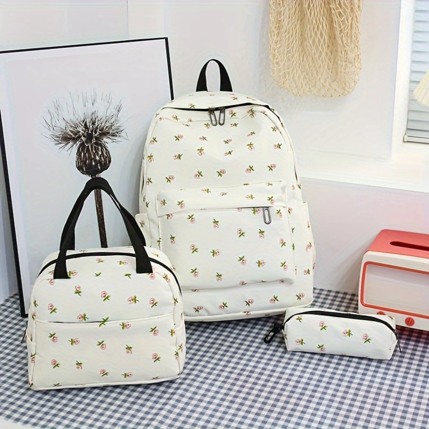 3pcs/set Kawaii Cute Backpack, Preppy College School Daypack, Travel Knapsack, Lunch Bag & Pencil