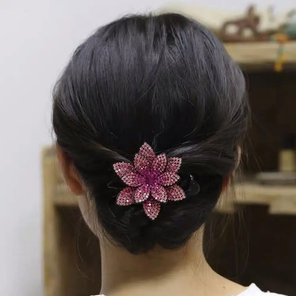 Anti-slip Tooth Hair Claw Temperament Exquisite Hair Clip Shining Rhinestone Elegant Flower Decor Hairpin Hair Accessories 머리핀