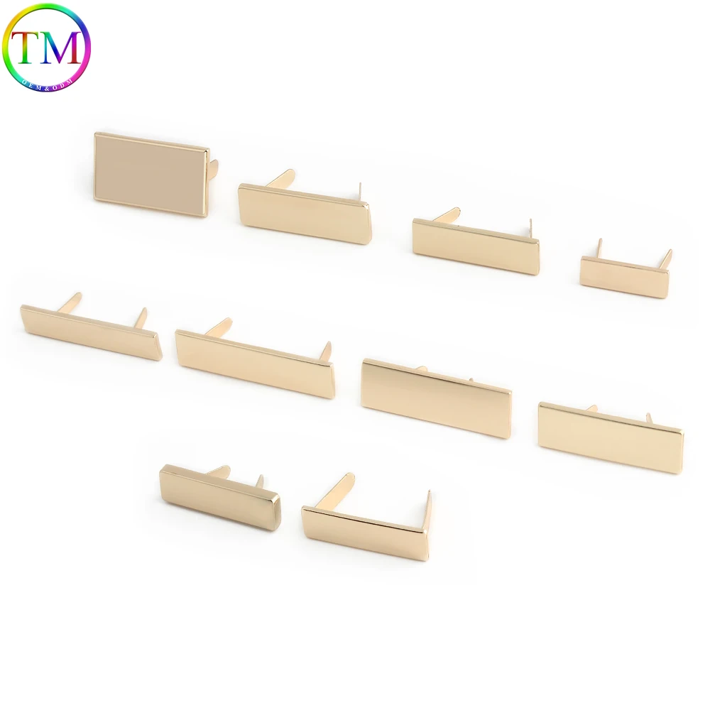 

50/100PCS Rectangle Metal Labels Tags With Customize Logo For Shoes Handbag Hat Purse Laser Name Decorative Buckles Accessories