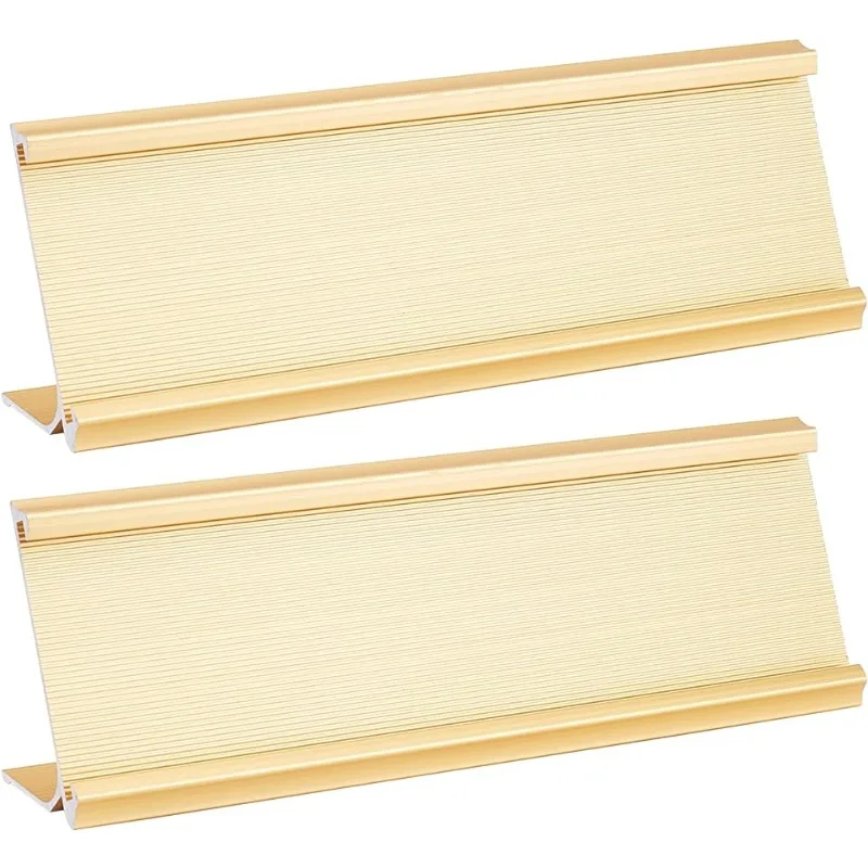 2 Pcs Aluminum Desk Name Plate Holder 7.87x2.42 L-Shaped Metal Desk Name Sign Rack Golden Professional Desktop Display Stand