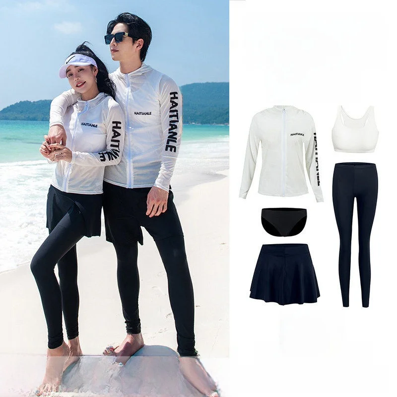 

New Couple's Divided Wetsuit Long Sve Long Pants Sun Protection Qui Dry Men's Surfing Snorkeling Water Relay Swimsuit