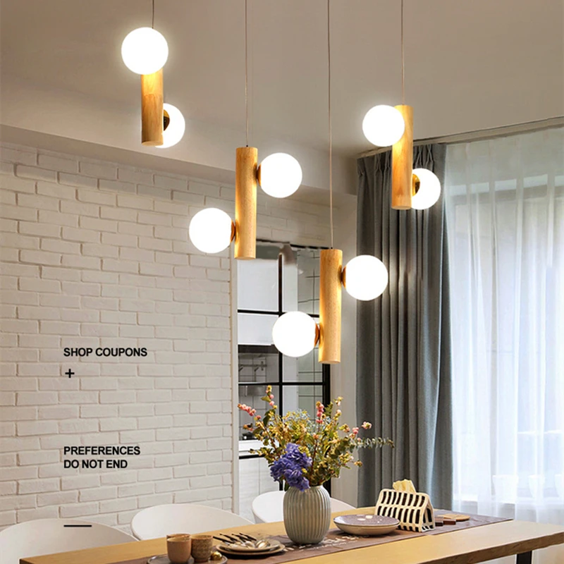 

YEMLP Japanese Log Chandeliers Indoor Decor Wooden Hanging Lights Parlor Restaurant Cafe Table Pendant Light Kitchen Island Lamp