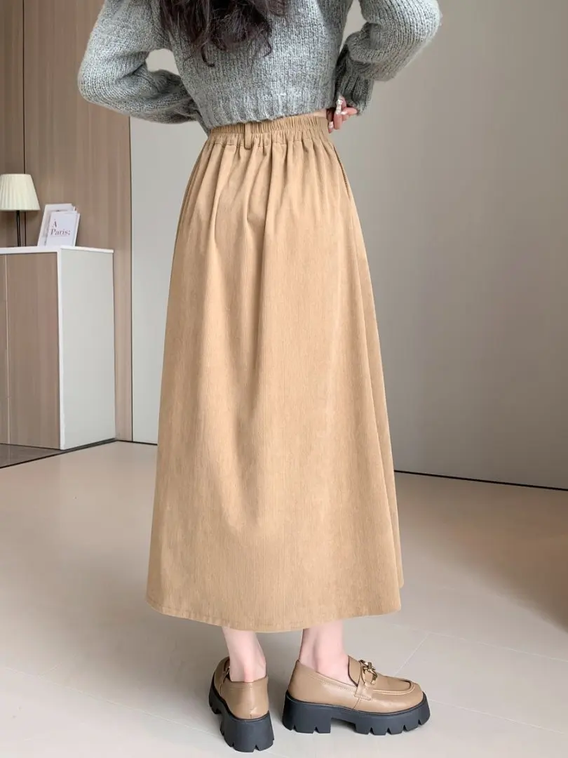 الخريف الشتاء خمر سروال قصير تنورة صغيرة للنساء مرونة الخصر عادية فضفاض ألف خط كوريا التنانير الطويلة سيدة