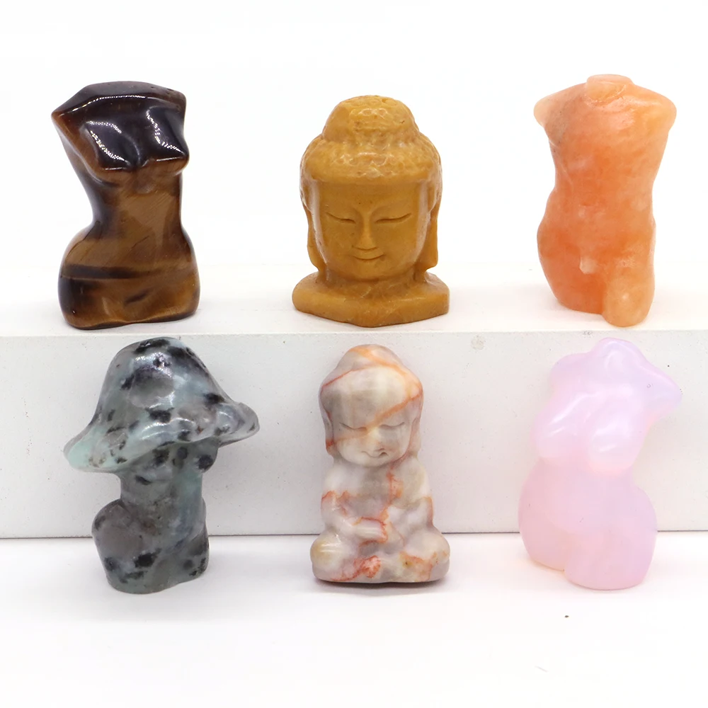 30mm Natural Stone Carved Animals Statue Room Ornament Cartoon Figure Opal Rose Quartz Reiki Healing Crystal Figurine Home Decor