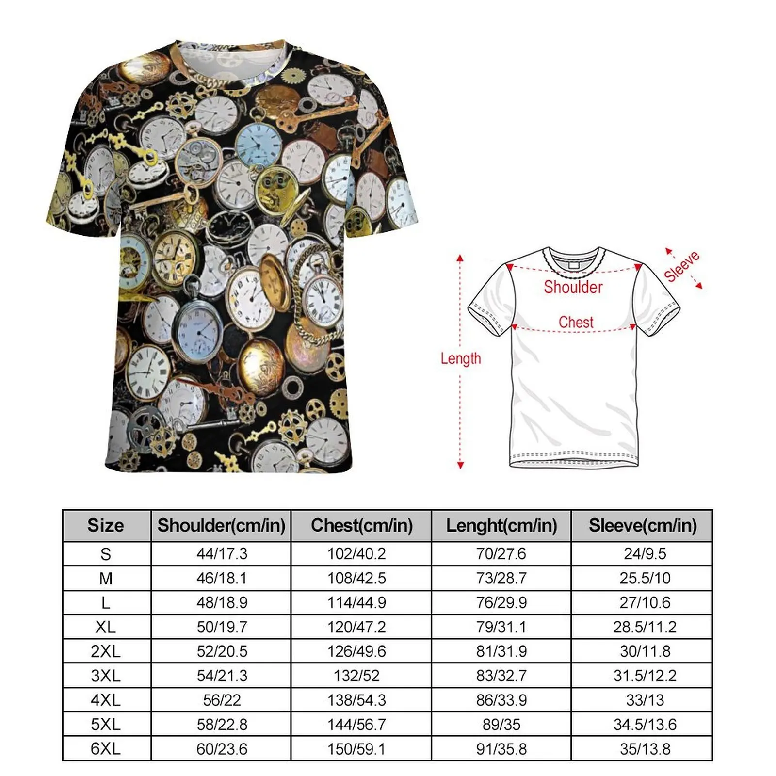 Steampunk Themed Pocket T Shirt Watches Gears Clocks Retro Harajuku T-Shirts Men Tee Shirt Short Sleeve Top Tees Plus Size