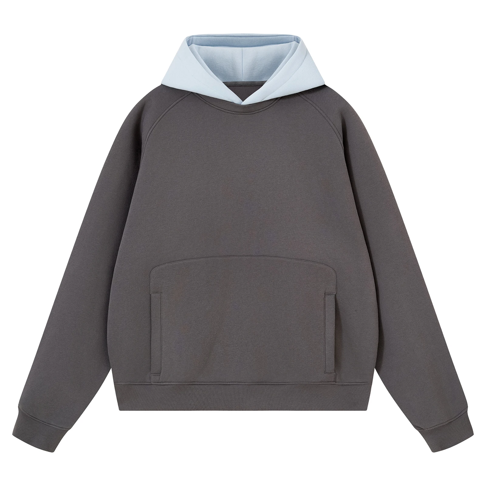 Colorblock Double Layer Fleece Hooded Sweatshirt for Men Oversized Raglan Sleeve Pullover Hoodie Pocket Casual Clothes Winter