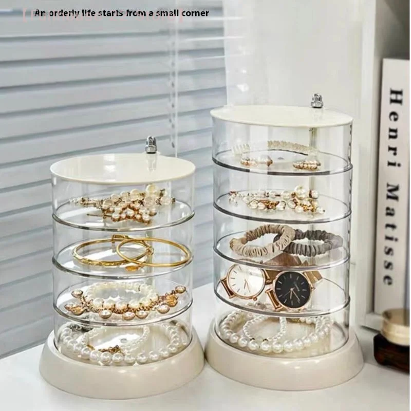 【MAX-22】3/4/5-Layer Rotating Jewelry Organizer - Plastic Multi-Tier Storage Box, Transparent Hair Ring Display