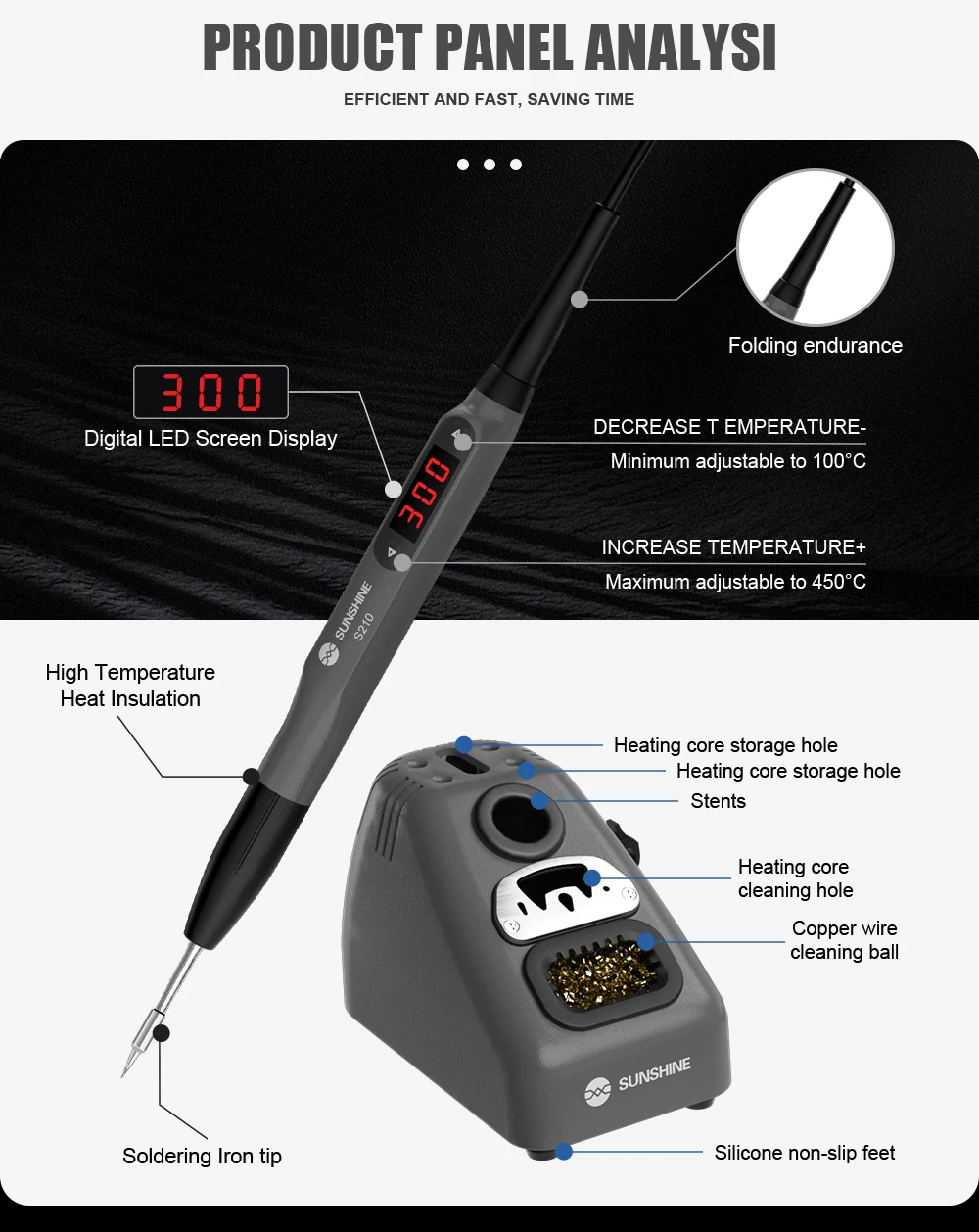 JCD S210 Soldering Iron 110W High Power Smart Portable Adjustable Universal For C210 Series T210 Soldering Iron Tips Repair Tool