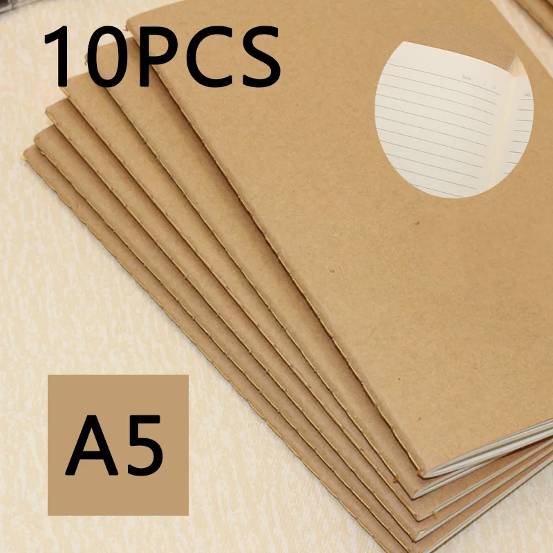 여행자 노트용 크래프트 종이 리필 10개, 무지 및 줄노트 일기장 필러 인서트, 리필 가능한 가죽 노트북 액세서리