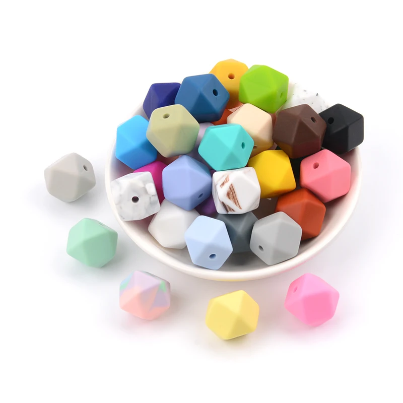 LOFCA 10pcs 14mm Mini Hexagon Silicone Beads Food Grade Teething Mini Hexagon BPA Free Silicone Teether Toy Pacifier