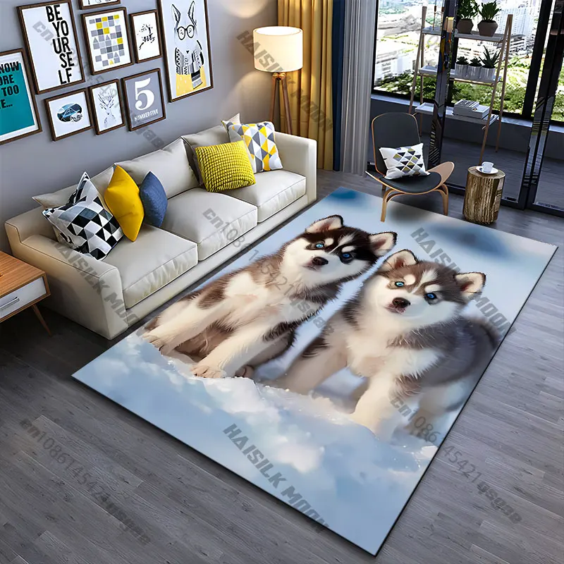 Adorable husky puppies in snow carpet Yoga living room room decor children's crawling mat doormat area rug games mat