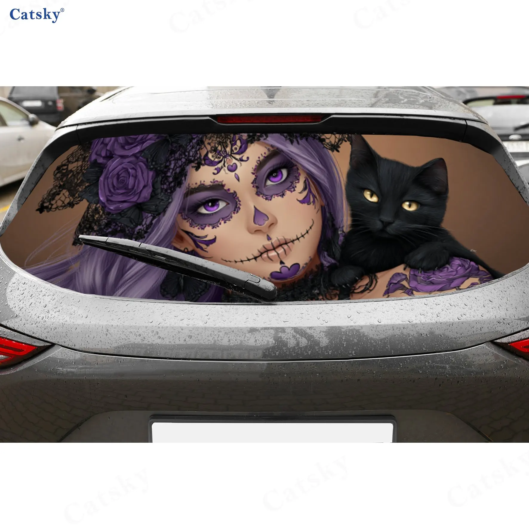 

Готическая девушка, черный кот, панк, экспедиция, ПВХ, перфорированные автомобильные виниловые обертывания, прочная наклейка на заднее лобовое стекло автомобиля, водонепроницаемая задняя часть автомобиля W