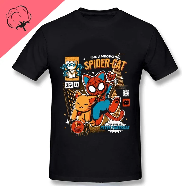 Spider Cat Theme 100%Cotton Summer Street Fashion Streetwear T Shirt Men Women Couple Tee Hip-hop Hipster O-neck Printed Tops