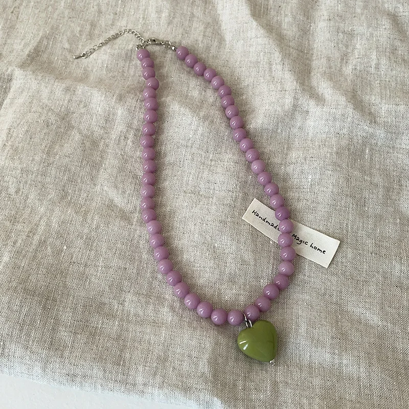 جديد اللون مطرز سلسلة الراتنج القلب قلادة قلادة للنساء الفتيات العصرية سلسلة الترقوة حساسة مجوهرات هدية #2