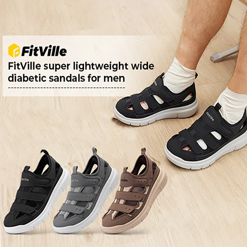 FitVille Men's Sandals Widened Diabetes Shoes Mens Casual Shoes Lightweight for Plantar Fasciitis Arch support Relief Pain