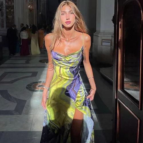 Recién llegado, vestido largo sin tirantes con espalda descubierta y estampado Floral a la moda de verano con ropa informal dividida a la moda para mujer