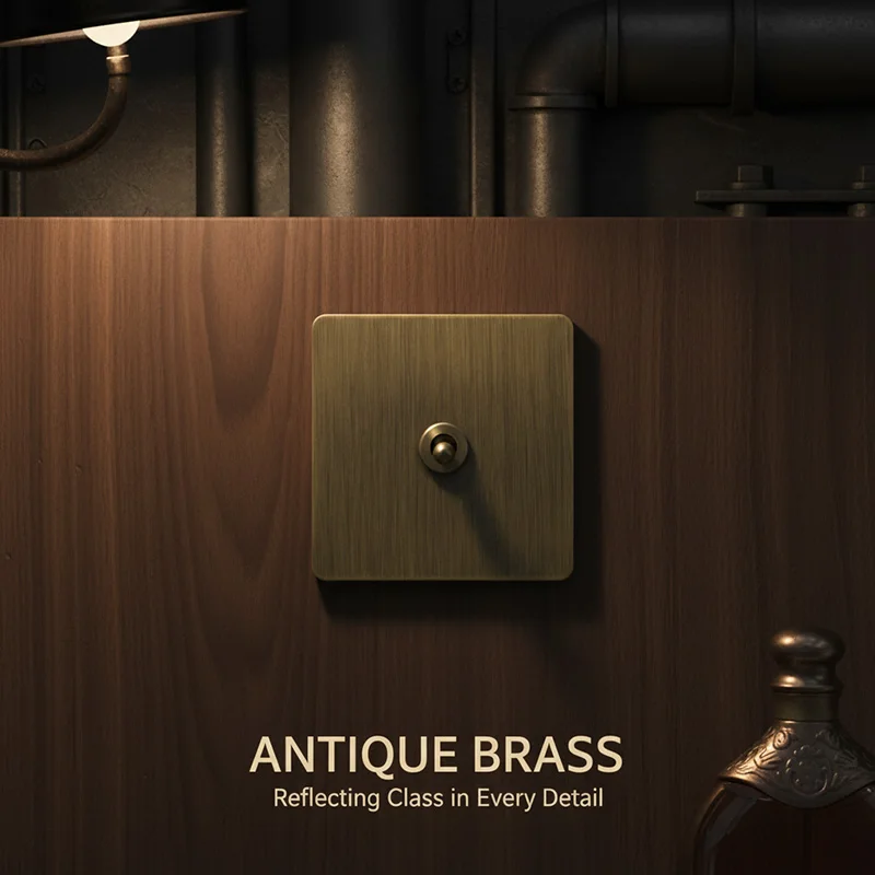 Luxury Antique Brass Brushed Toggle Switch Retro Metal Panel 1-4 Gang 2 Way Lever Wall Light Switch Socket for Industrial Decor